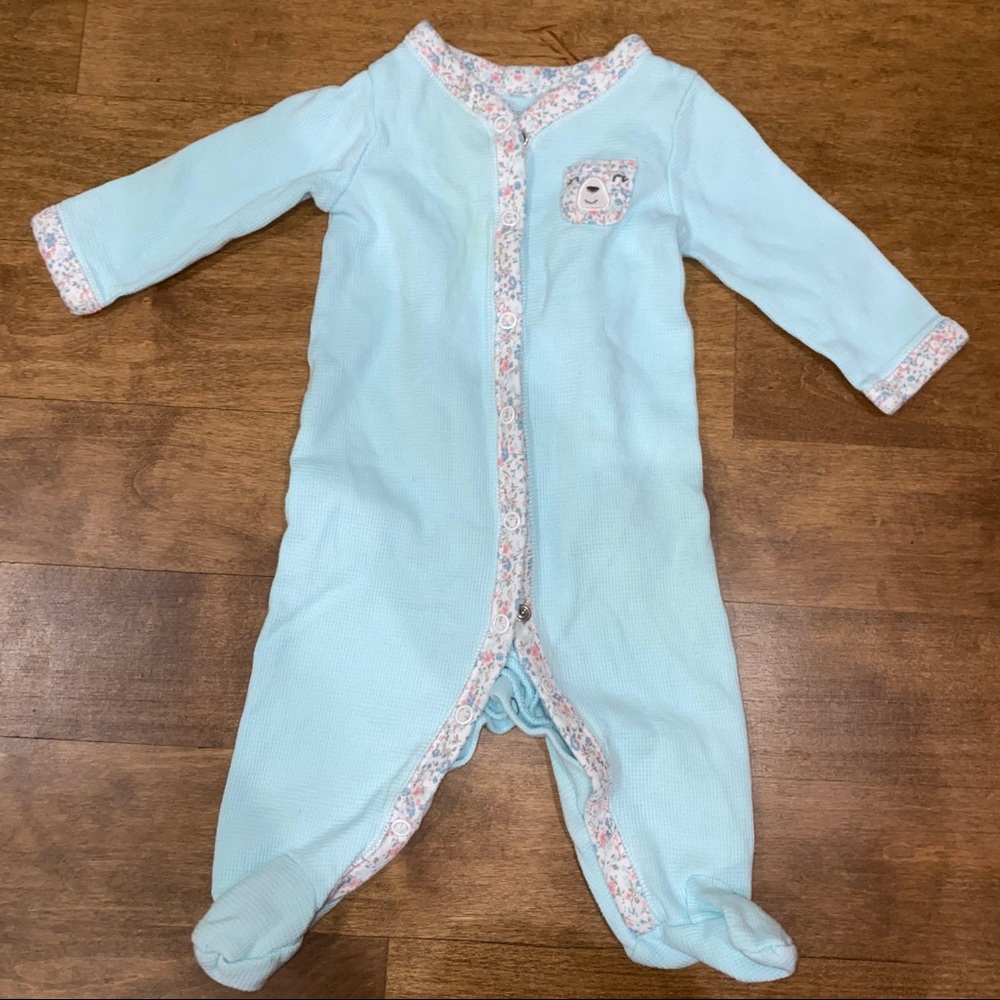 Long sleeve footie onesie full zip blue little bear